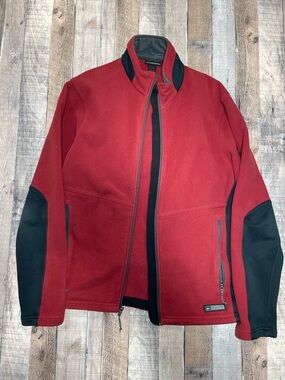 REI Men's Red Fleece Jacket Zip Up Outdoor Gorpcore with Black Accents Large